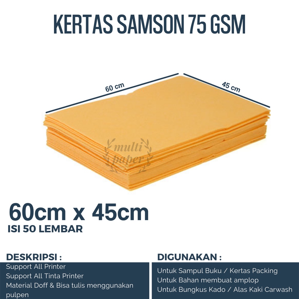 Jual Kertas Samson 45cm X 60cm 75 Gr Isi 50 Lembar Kertas Samson Coklat Kertas Packing 