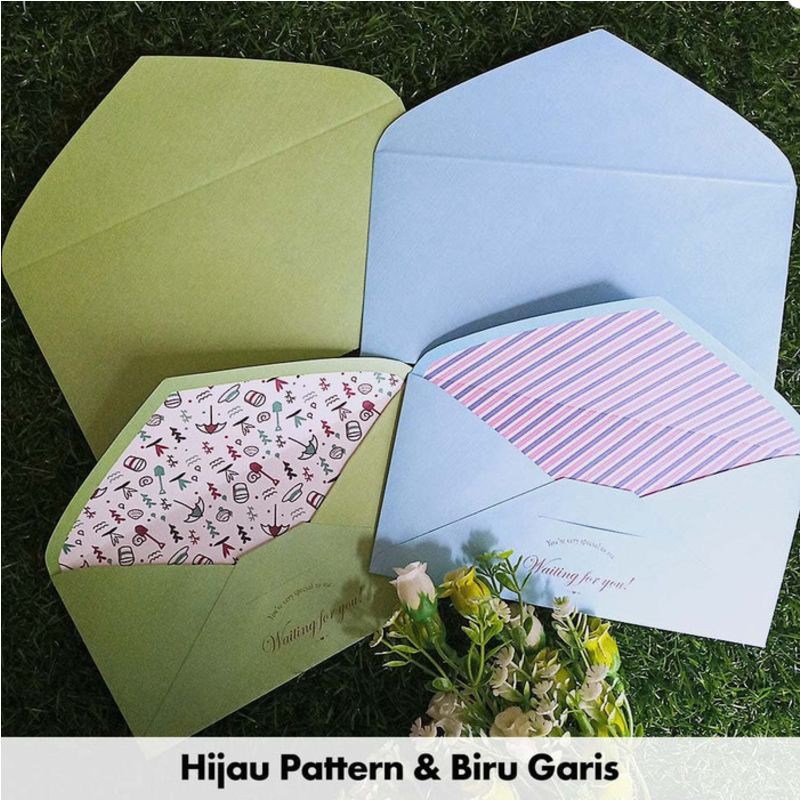 Jual Amplop Surat / Kartu Ucapan / Wedding - Hijau Pattern & Biru Garis ...