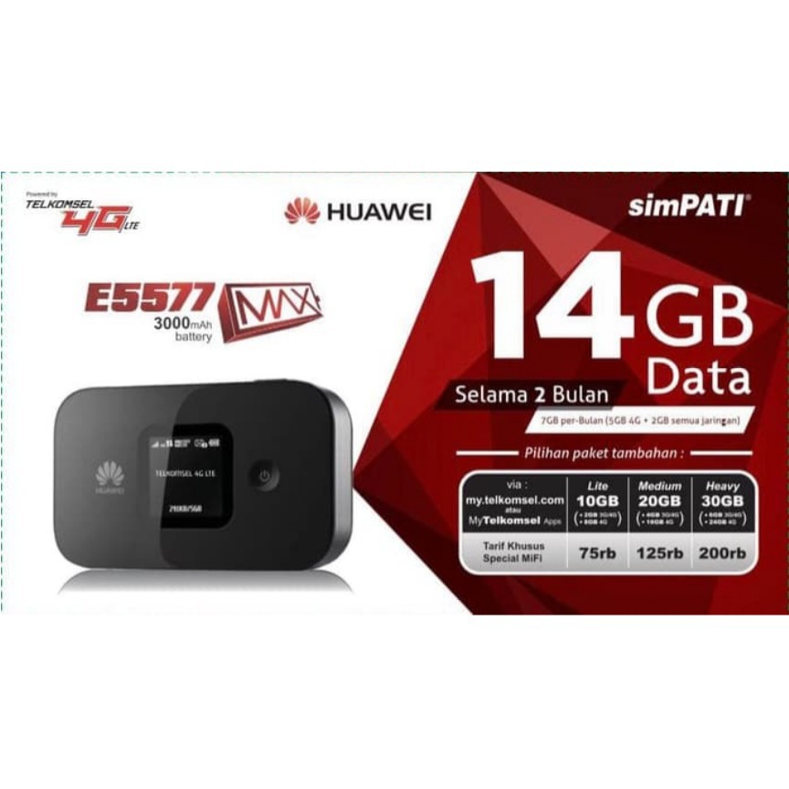 Jual Mifi Modem Huawei 4G LTE E5577 Slim 1500mah Free TSEL 14Gb 2Bln ...