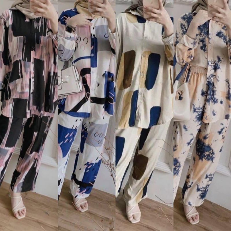 Jual PREMIUM DAILY SET PAJAMAS ONESET SETELAN TIE DYE MOTIF BELLE