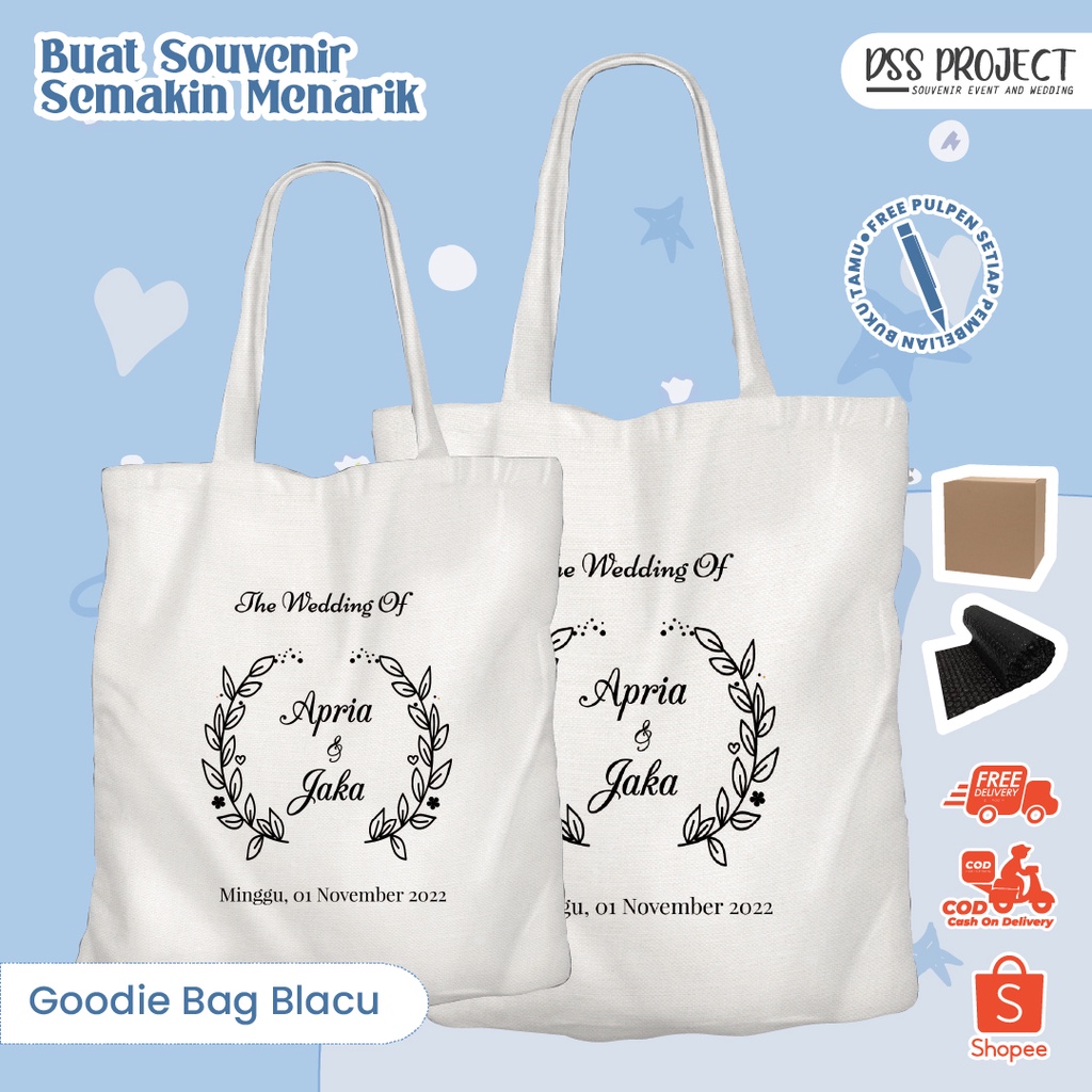 Jual Grosir Tas Goodie Bag Totebag Blacu Souvenir Custom Perusahaan Ulang Tahun Pernikahan Dll