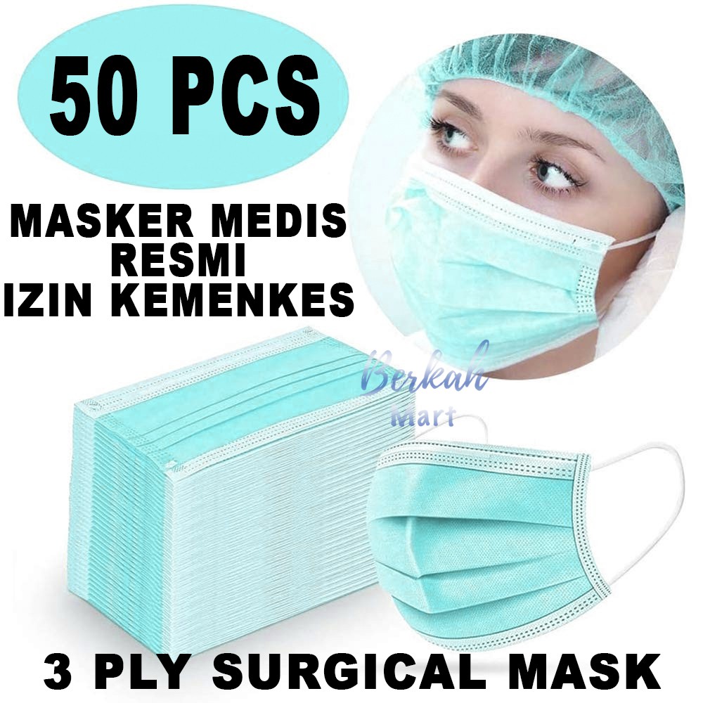 Jual TERMURAH 50PCS MASKER 3 PLY MEDIS IZIN IJIN KEMENKES DISPOSABLE ...