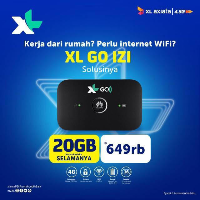 Jual Mifi Modem Wifi 4G Huawei E5573 XL Go Izi 20GB (Unlock All ...