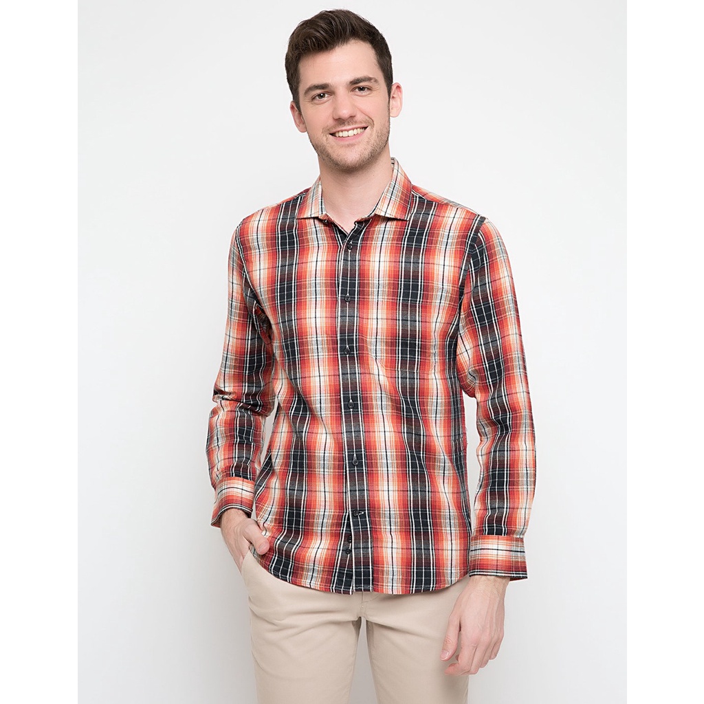 Cardinal Jeans Plaid Print Kemeja Pria