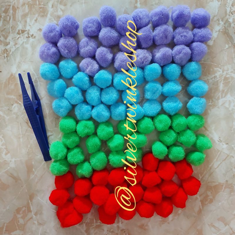 Jual Mainan edukasi montessori 100pc pompom pom pom 2.5cm 2.5 cm 25mm ...