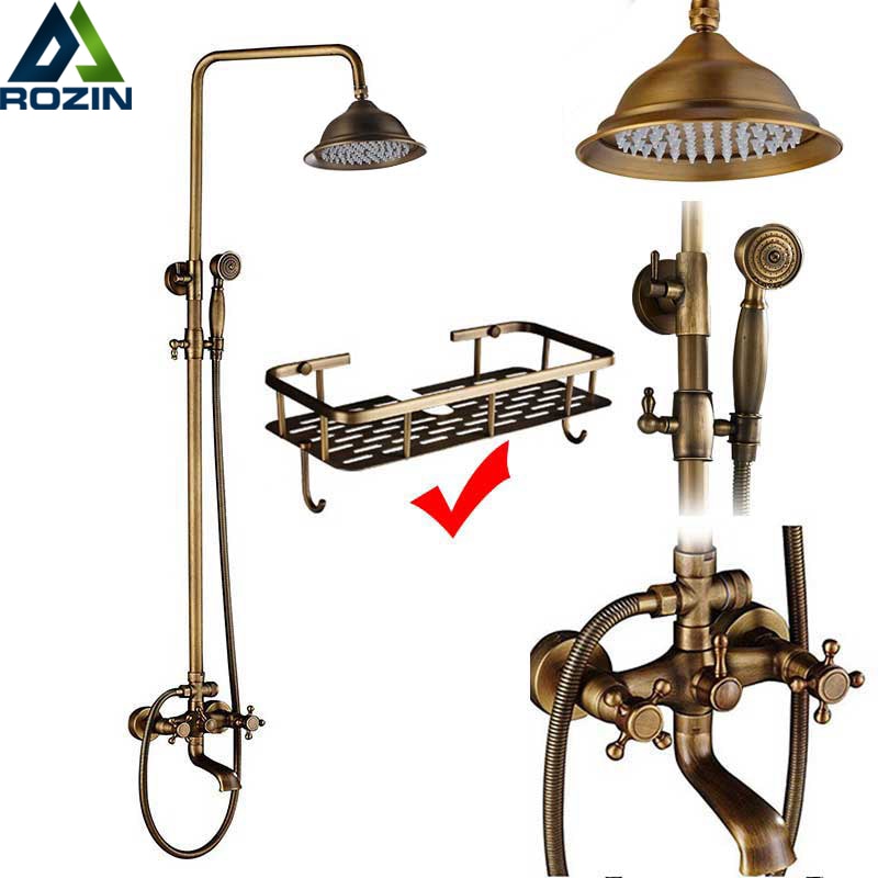 Jual Shower Kamar Mandi Rozin Antique Faucet Set Wall Mount Dual Handle with Handshower + Shelf