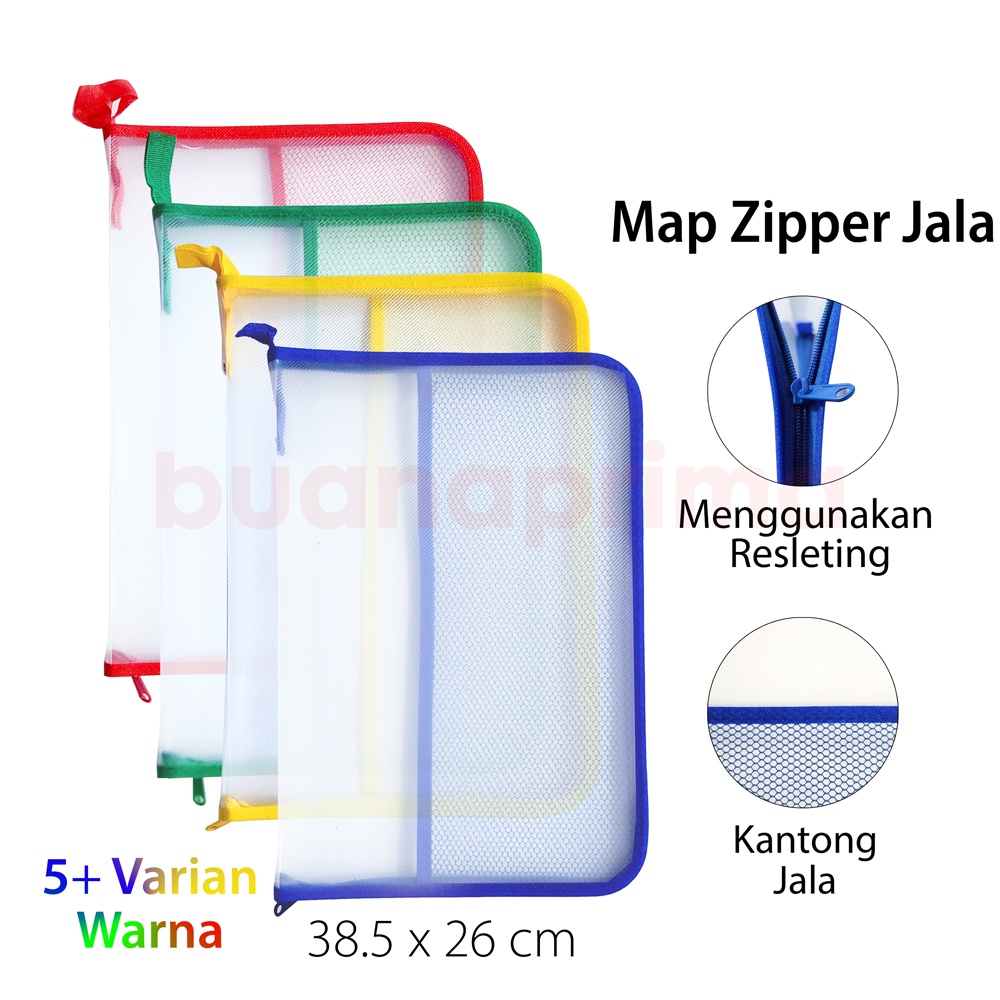 Jual Map Sleting Jala Folio Zipper Jaring Plastik Tas Resleting F4