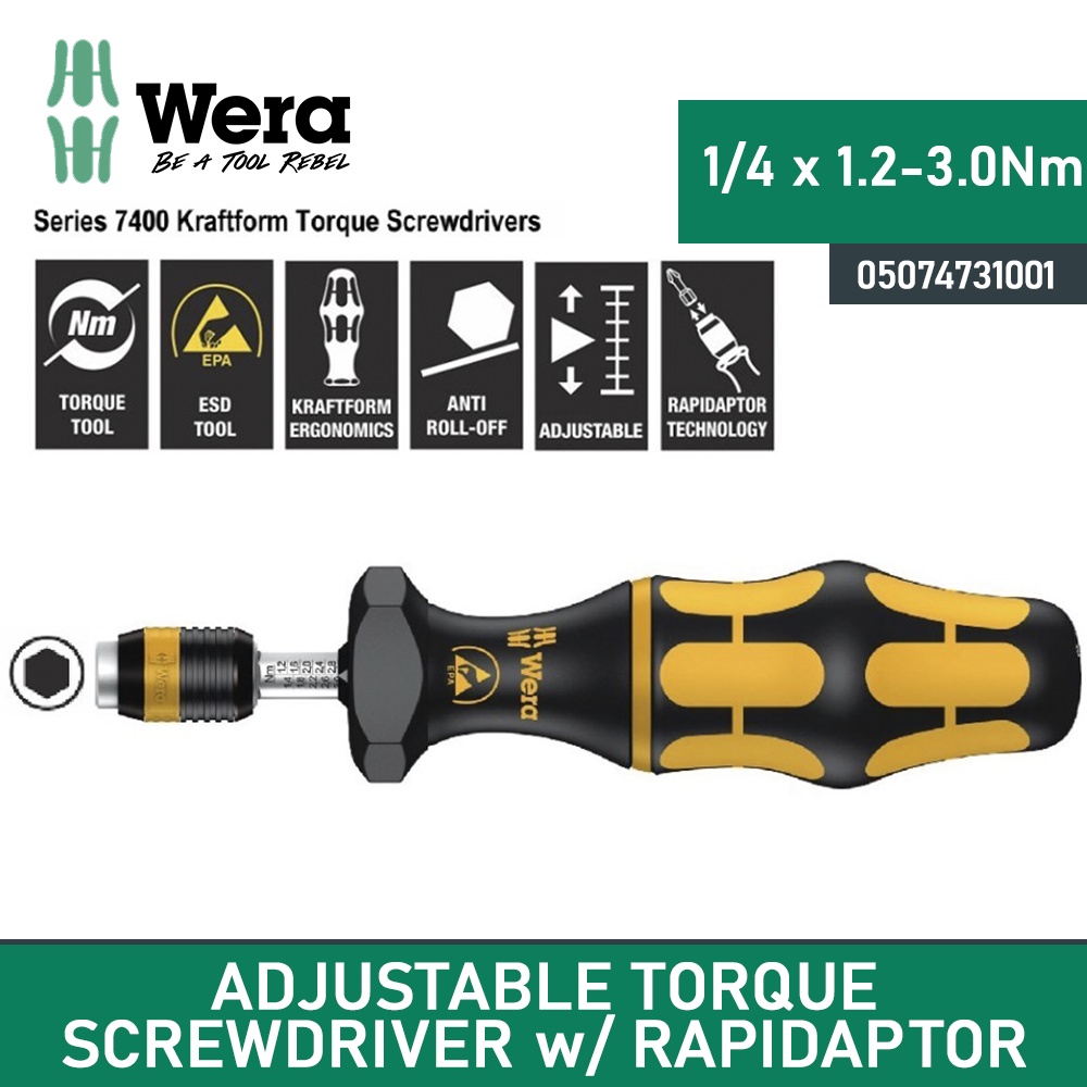 Jual Myhomey Obeng 05074731001 Wera ESD Hex Torque Screwdriver 1/4 ...