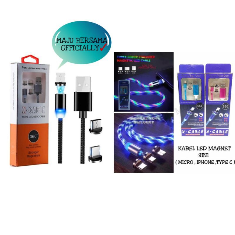 Jual MB Kabel LED Dan Non Led Magnet 3 In 1 Kabel Data Charger Magnet Full LED Dan Non LED