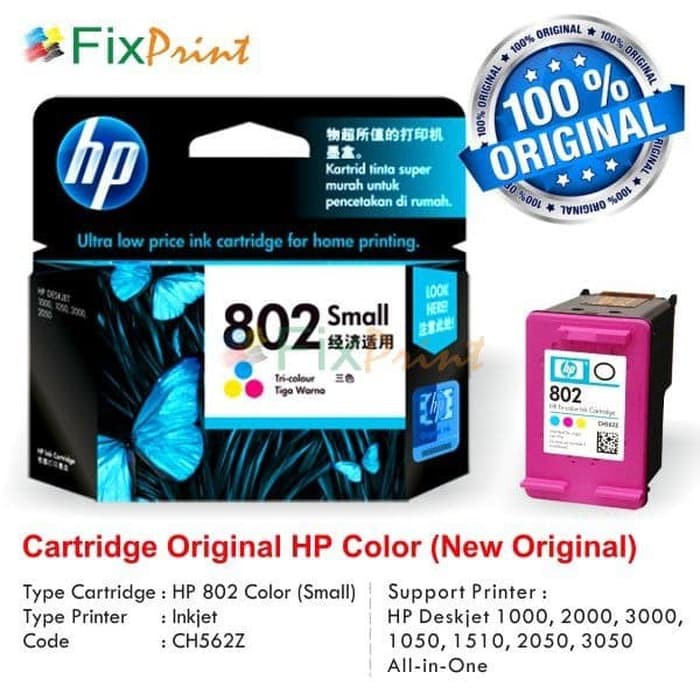 Jual Cartridge HP 802 Tri-Colour ORIGINAL Katrid Printer CH562ZZ Color ...
