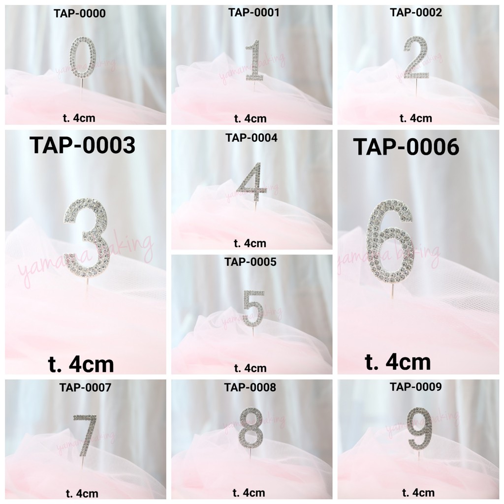 Jual GR-TAP Cake topper kue lilin angka besi batu diamond kristal perak ...