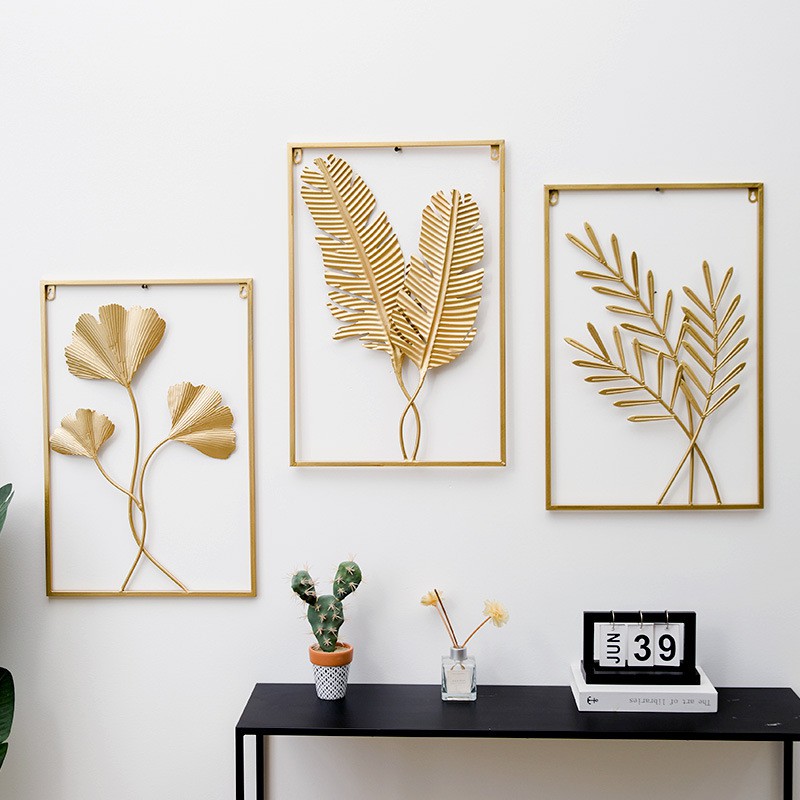 Jual Walldecor Hiasan Dinding Frame Metal Gold Emas Daun Leaf Ginko Scandinavian Wall Decor