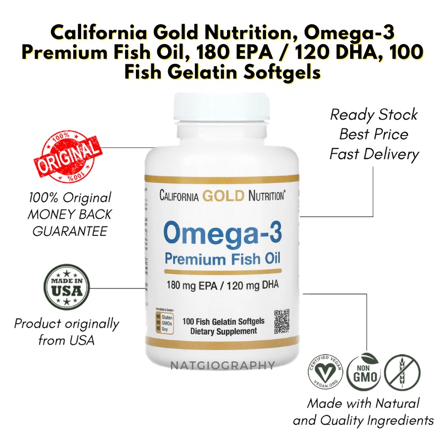 Jual California Gold Nutrition - Omega 3 Premium Fish Oil, 100 Softgels ...