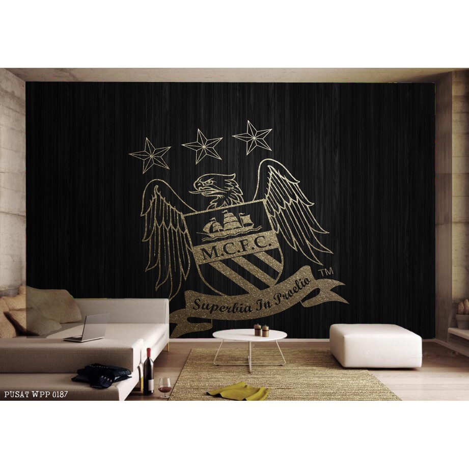 Jual Wallpaper dinding custom 3d Motif club team bola Manchester City