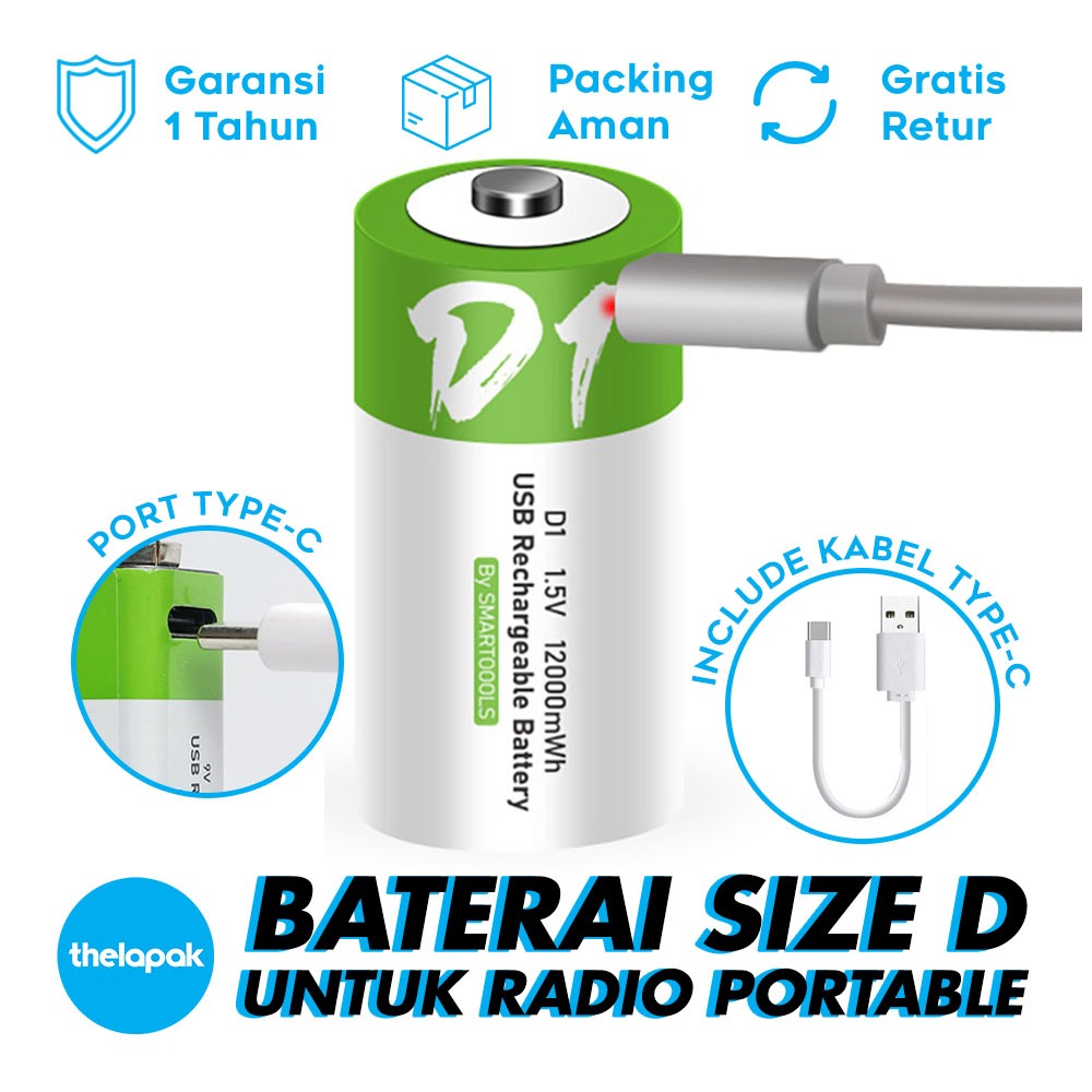 Jual Smartoools Battery D TypeC Rechargeable 1.5V Original Garansi