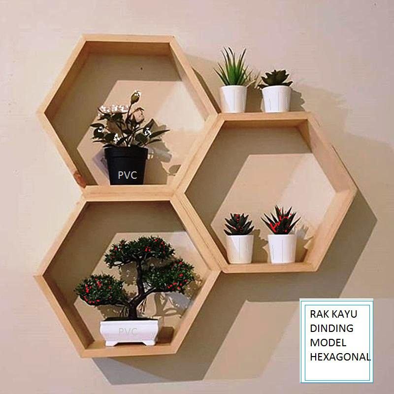 Jual Rak dinding gantung hexagonal segi enam aestetik minimaliis harga ...