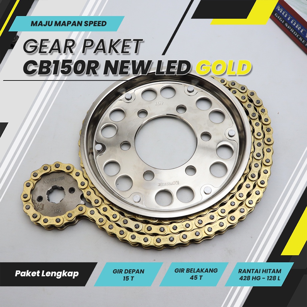 Jual Gear Set CB150R New LED / CB150X / Sonic FI 15T/45T 428H128L Merk