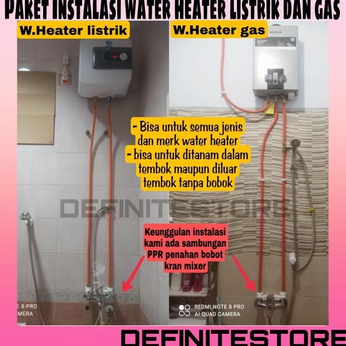 PAKET INSTALASI WATER HEATER KOMPLIT PASANG LISTRIK GAS TANPA BOBOK TERGOKIL