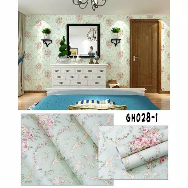 Jual Wallpaper sticker dinding motif SHABBY TOSCA ukuran 45cm x 10meter