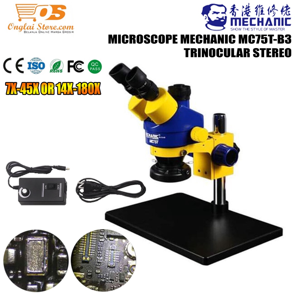 Jual MICROSCOPE MECHANIC MC75TB3 TRINOCULAR STEREO PLUS LAMPU MC75TB3