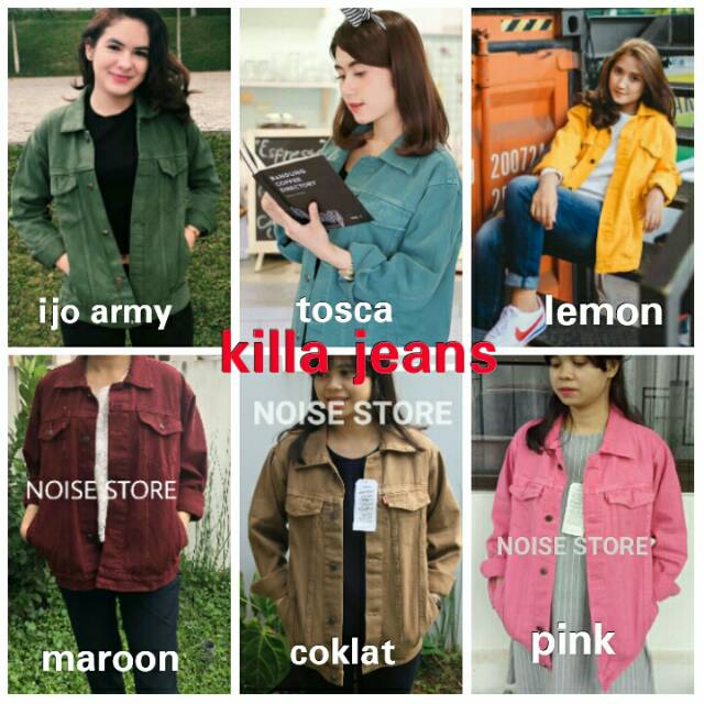 Jual Jaket Jeans Oversize Pink Ijo Army Tosca Coklat Lemon Maroon ...