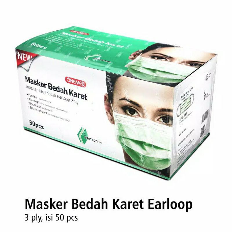 Jual Masker Bedah Karet Hijau Earloop 3ply Onemed Isi 50pcs / Masker ...