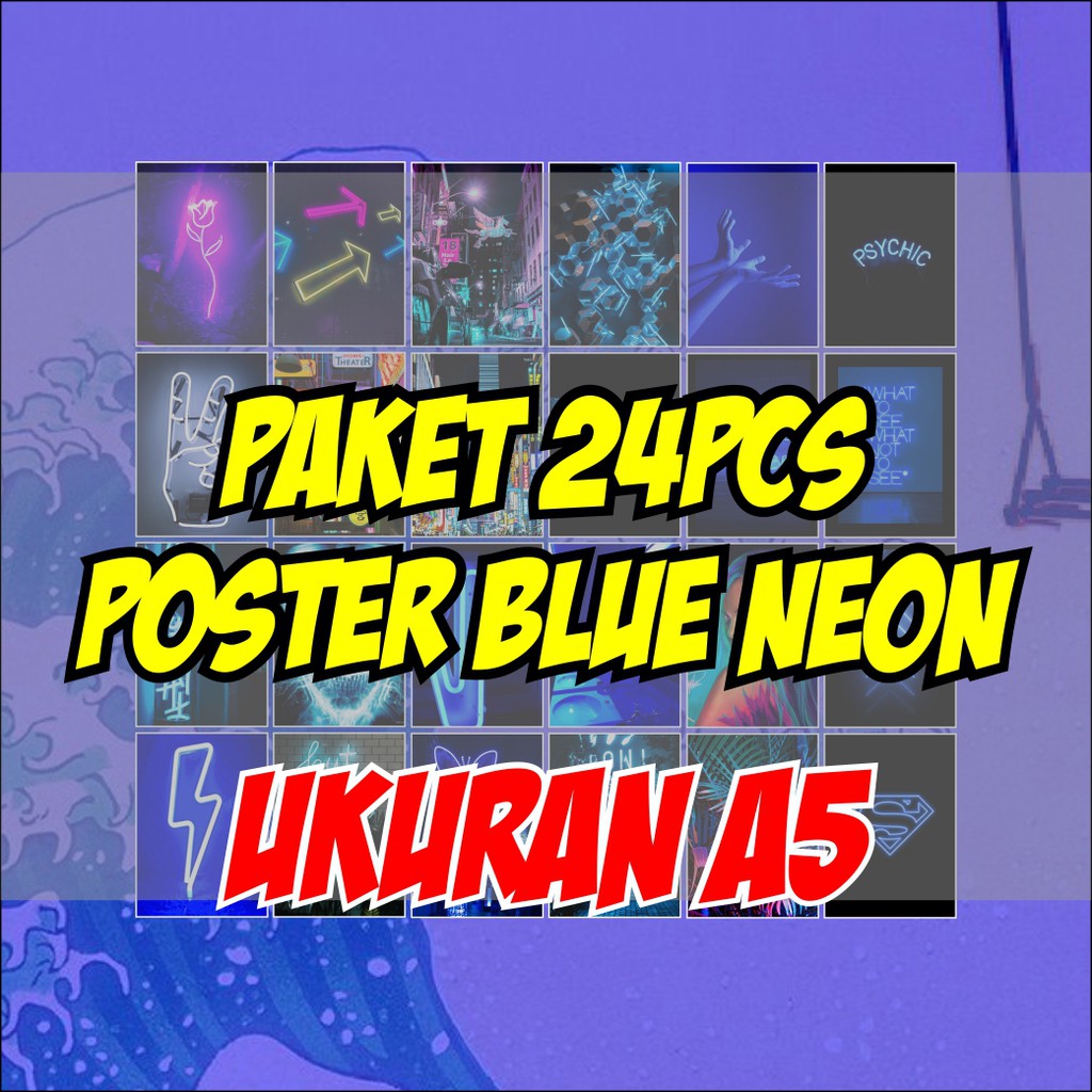 Jual Poster Dinding Aesthetic Neon Blue Biru Isi Pcs Poster Dinding