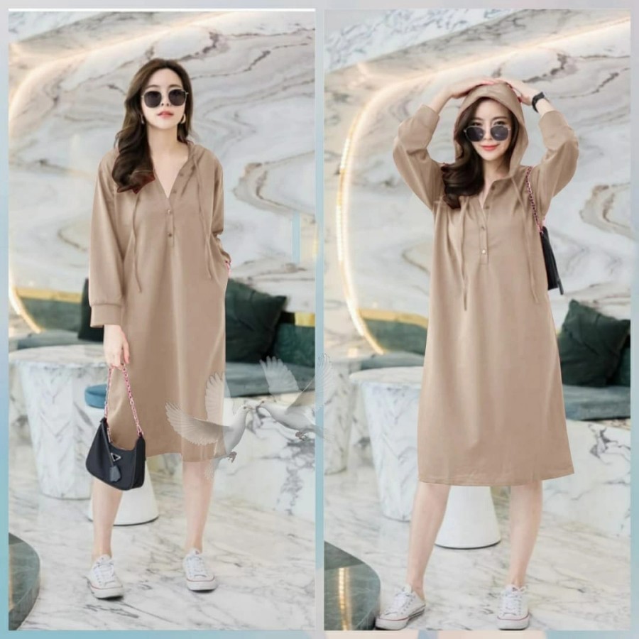 model dress terbaru 2022 BAJU DRESS WANITA KOREA BAJU CASUAL DRES KAOS TERUSAN PEREMPUAN HOODIE WILONA