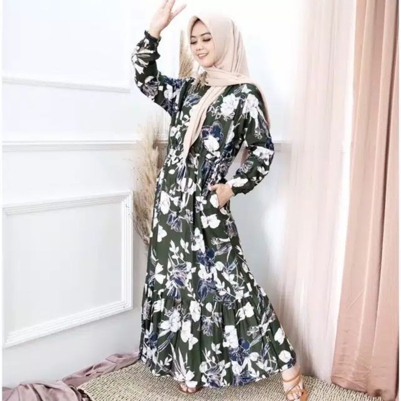 Jual Promo!!! Gamis Rempel (Warna Hijau Botol) | Shopee Indonesia
