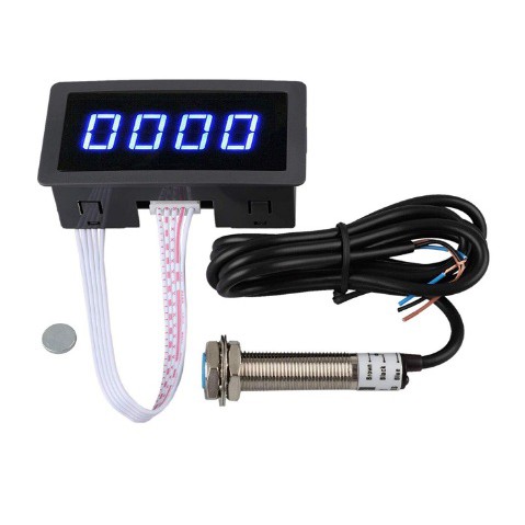 Jual Digital 4 Digits Blue LED Tachometer RPM Speed Meter Include Hall ...