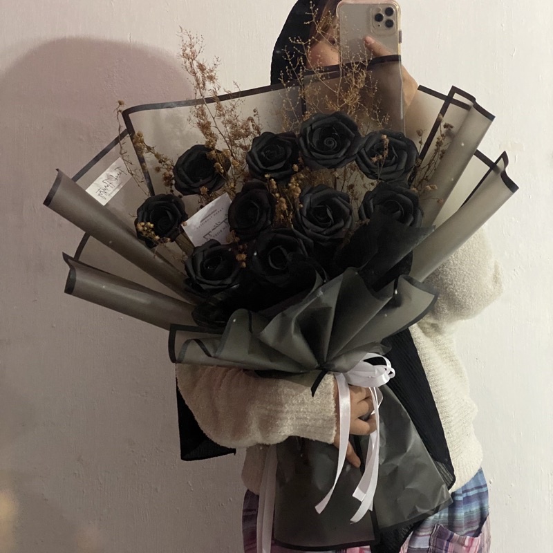 Jual Bouquet Bunga Artificial Palsu Buket Bunga Wisuda Hitam Buket Bunga Mawar Hitam