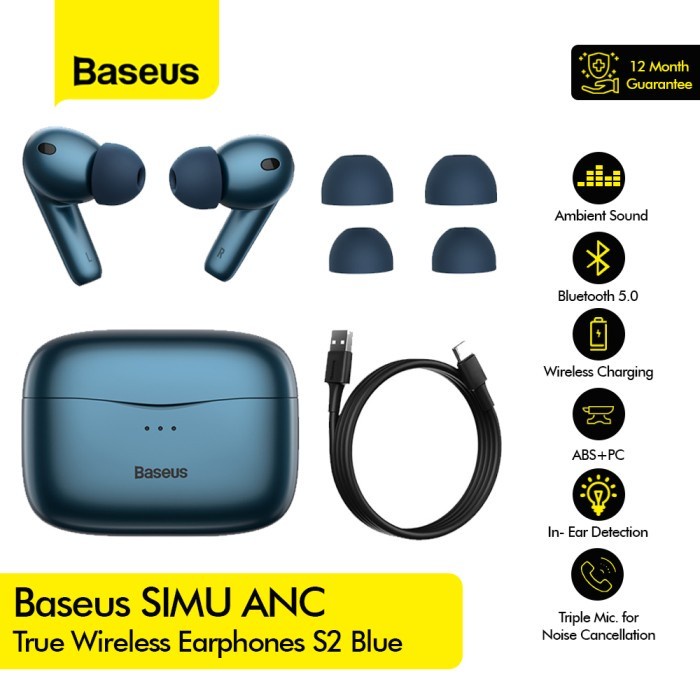 Jual Baseus ANC Active Noise Cancellation TWS Simu S2 Bluetooth - Main Image