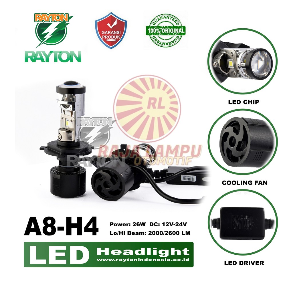 Jual LAMPU MINI PROJECTOR RAYTON LED 3000K 6000K RTD A8 H4 Original ...