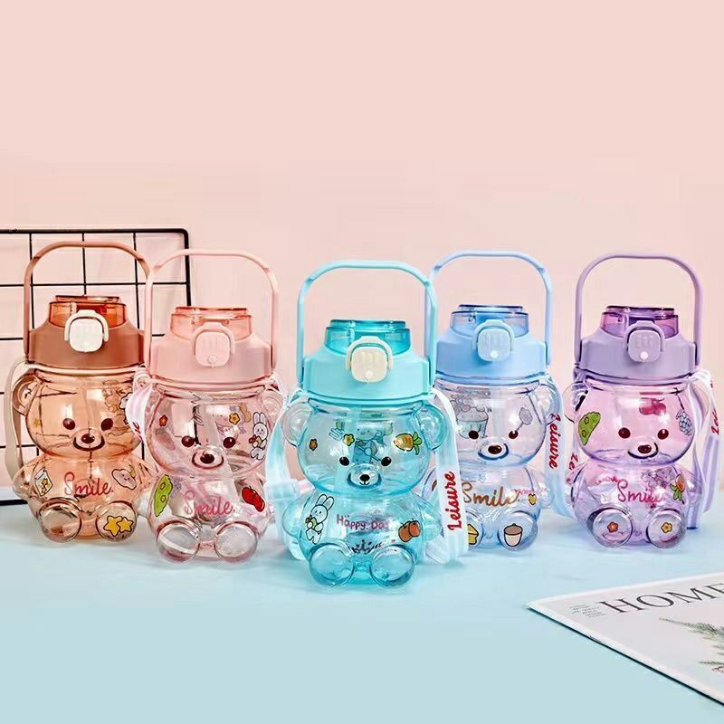 Jual bottol minum smile bear 1,1liter free stiker/bottol minum viral ...