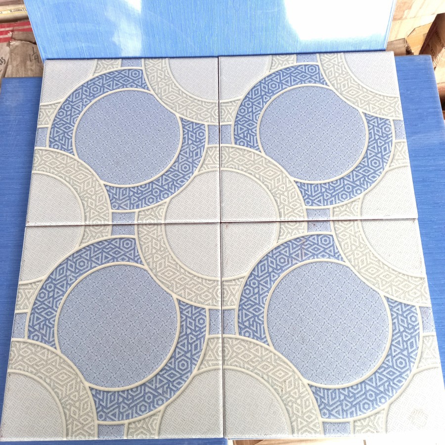 Jual KERAMIK LANTAI KAMAR MANDI-GARASI 20X20 KASAR TIMBUL BIRU- MULIA