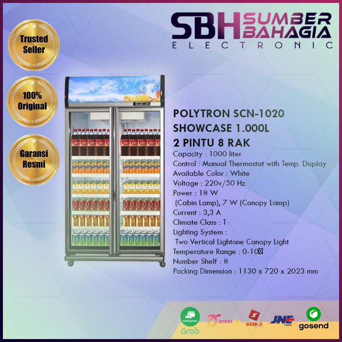 Jual Polytron Scn 1020 Showcase 1 000l 8 Rak Dengan 2 Pintu New