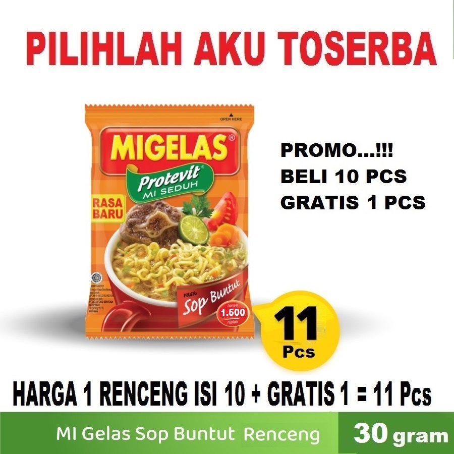 Jual Mie Gelas Migelas Rasa Sop Buntut 30 Gr HARGA 1 Renceng Isi 11