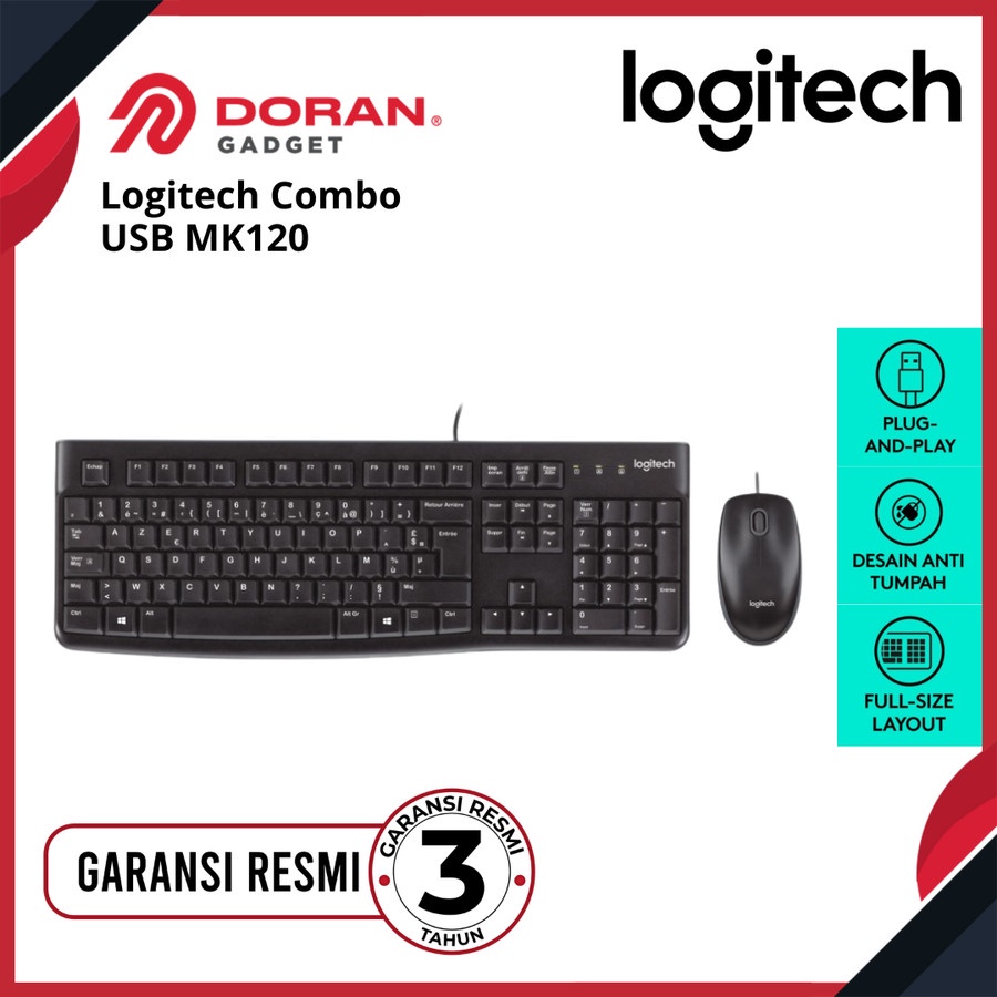 Jual Logitech MK120 Corded Keyboard And Mouse Combo PlugandPlay USB