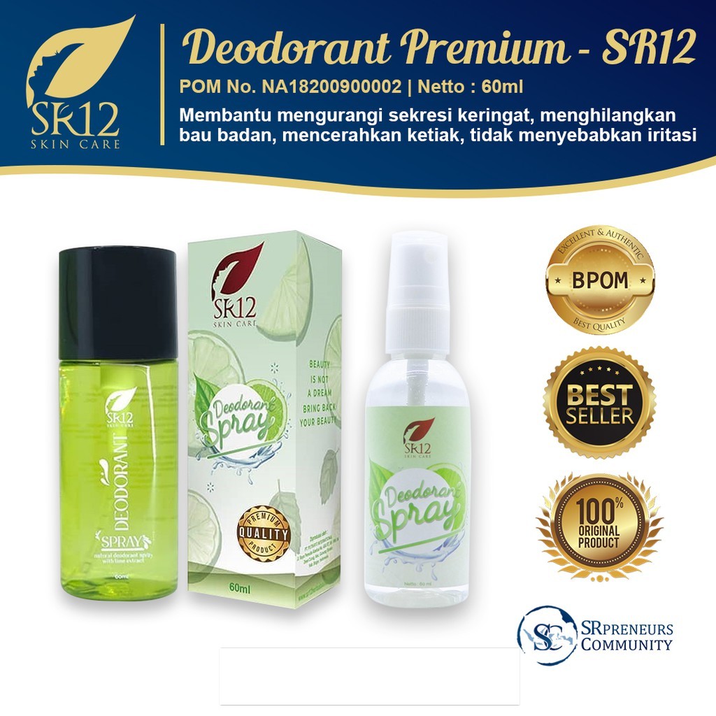 Jual DEODORANT SPRAY SR12 / ATASI BAU BADAN / AMAN NON ALKOHOL