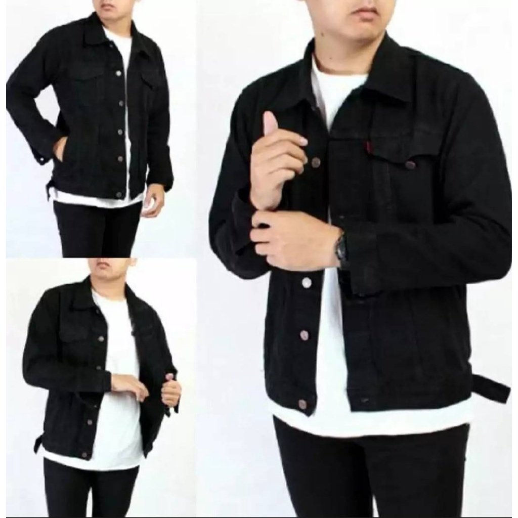 Jual Jaket jeans Denim pria cowok hitam black Shopee Indonesia