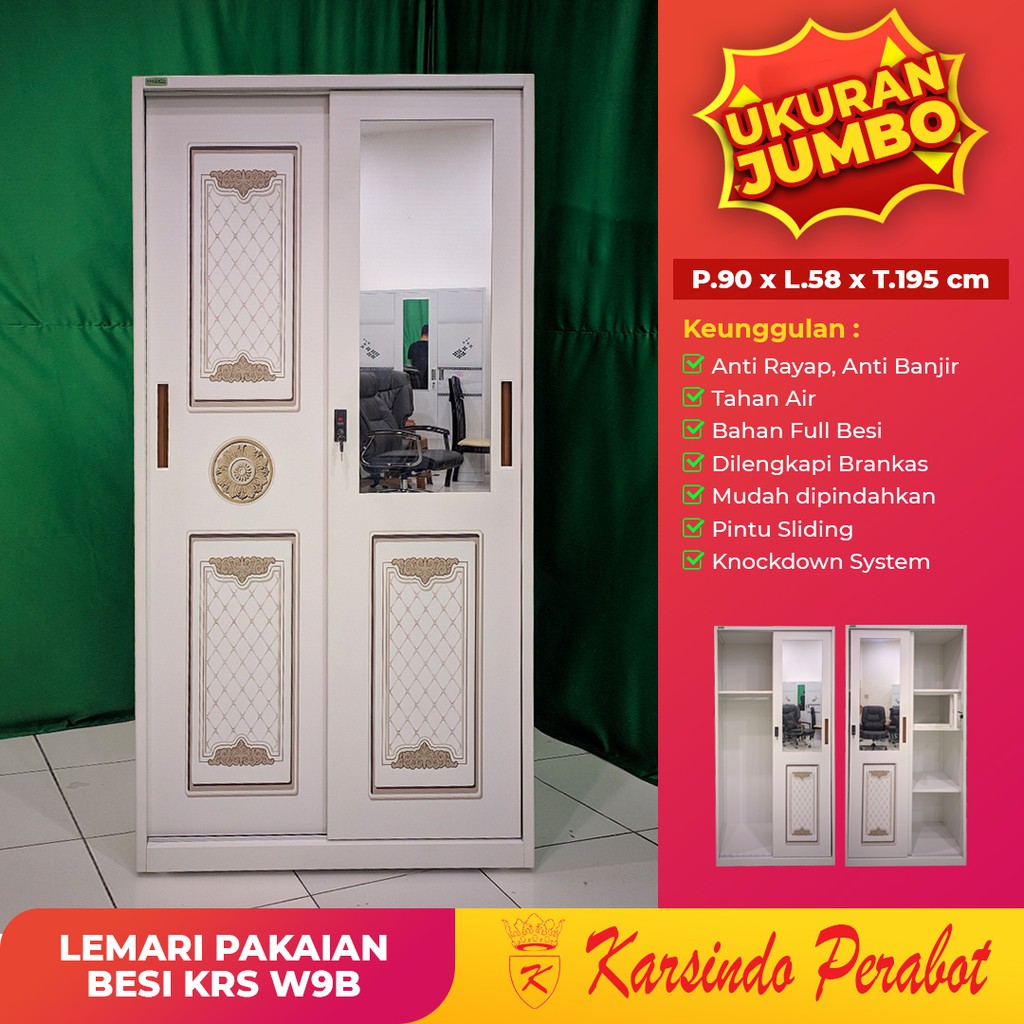 Jual Lemari Pakaian Besi 2 PT Sliding KRS-W9B Minimalis | Shopee Indonesia