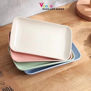 VOOVA Wheat Straw Piring Persegi Panjang / Piring Sushi Rumah Tangga / Piring Camilan Barbekyu / Piring Gulung Usus / Piring Plastik