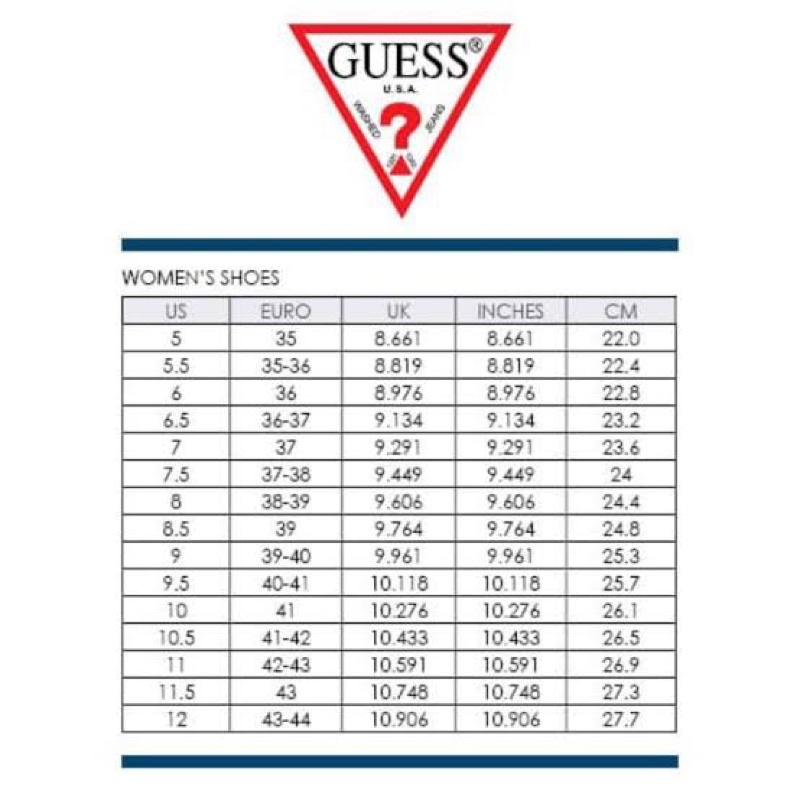 Guess size chart hotsell