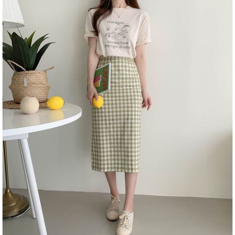 KOREAN PLAID MIDI SKIRT DAISY STYLE KOREA KOREAN MAXI SKIRT ROK MAXI ROK PANJANG KOREA STYLE KOTAK
