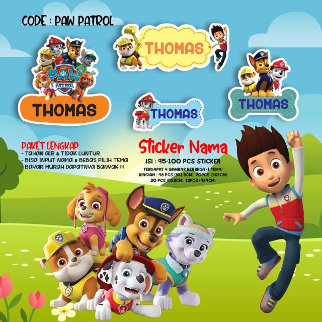 Jual Sticker / Stiker Label Nama Karakter Tema Paw Patrol | Shopee ...