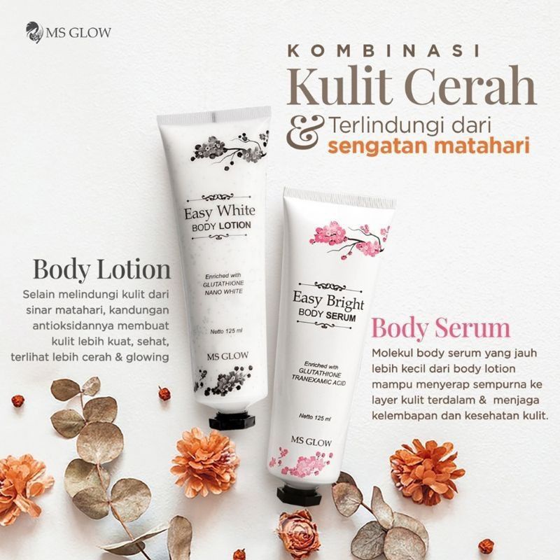 Jual Easy white body lotion and Easy bright body serum ms glow | Shopee ...