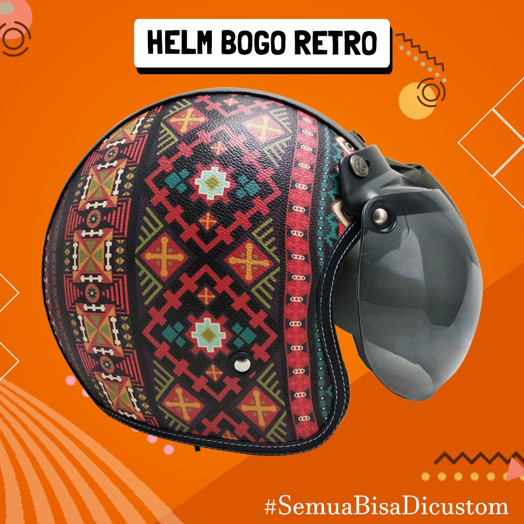 Jual Helm Retro Bogo Kulit Dewasa Batik Sm Kaca Bubble Hallface Helmet Shopee Indonesia 4005