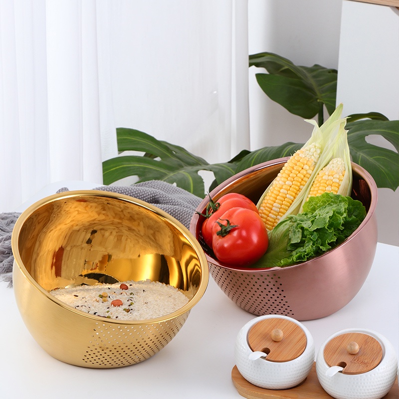 Jual Kitchen Fruit Washing Rice Basket Stainless Steel Rice Sieve ...
