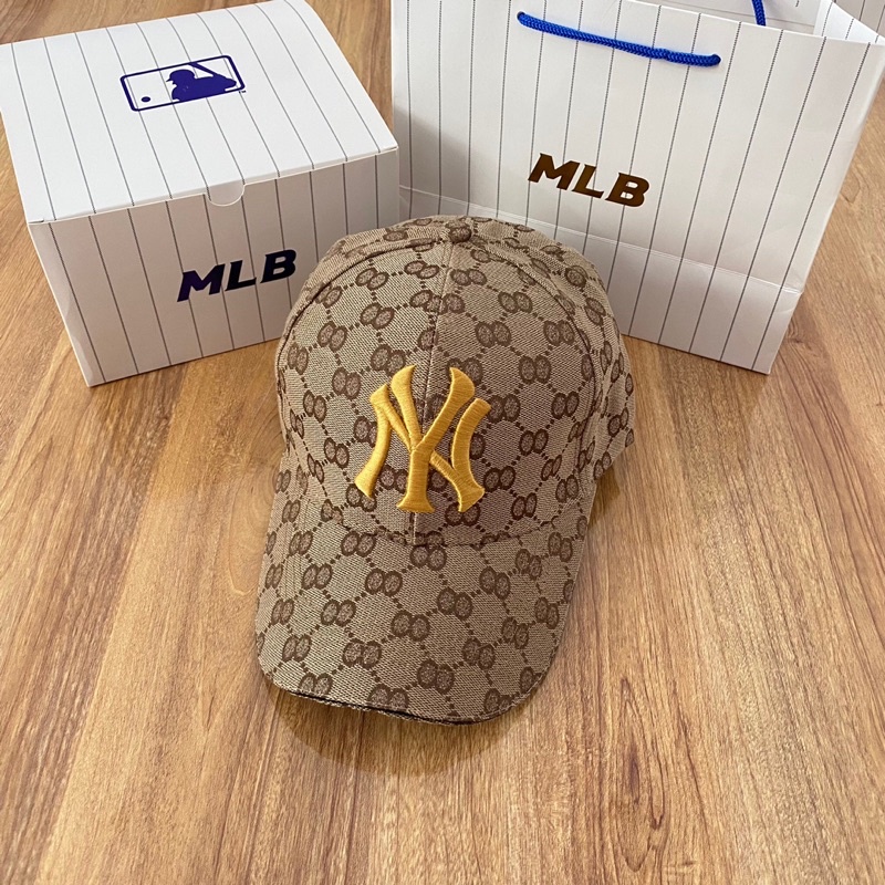 TOPI MLB X GUCCI CAP NY KHAKI GOLD LOGO FULLSET