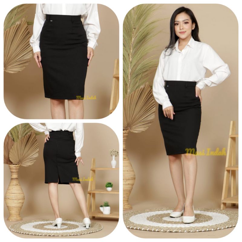 Jual Rok Hitam Span Pendek Kerja 3/4 Jumbo Warna Bahan Formal Kantor ...